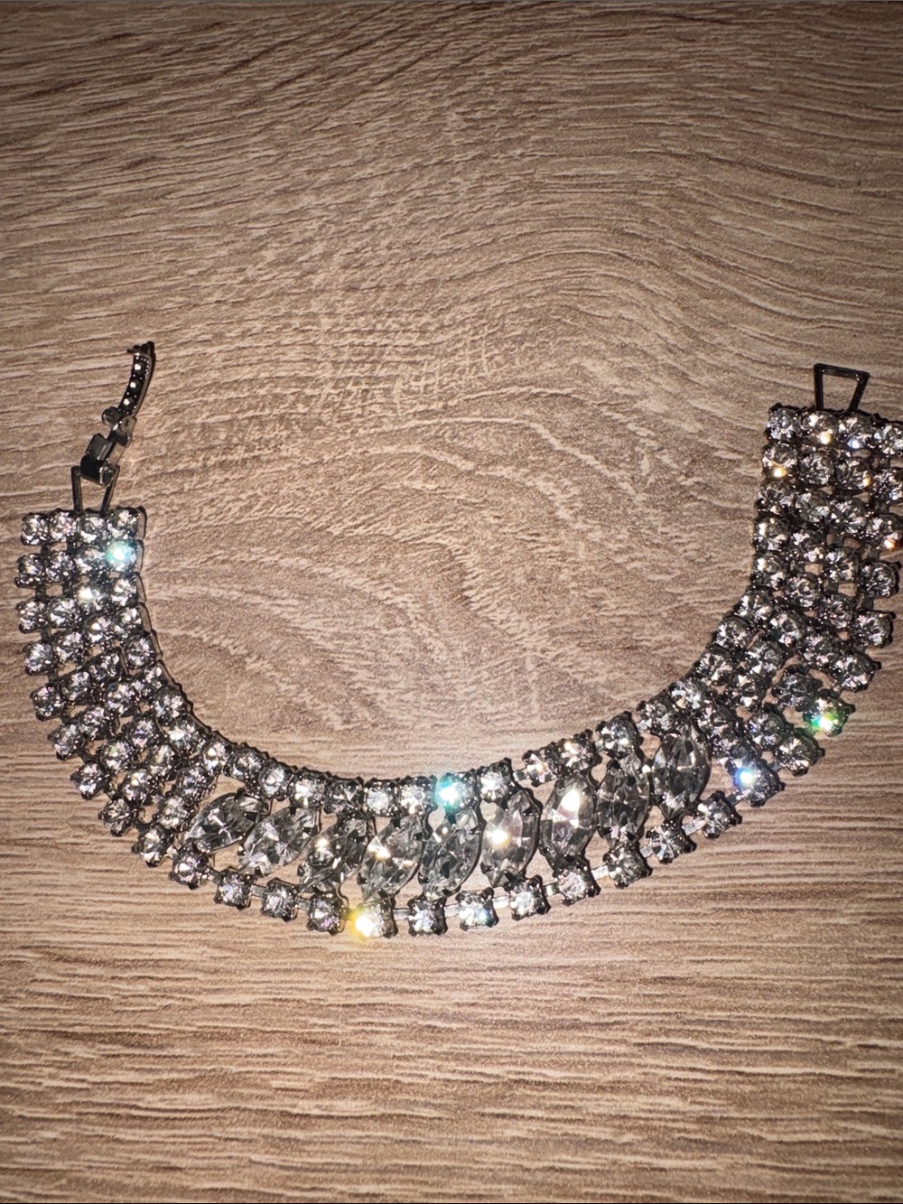 Vintage crystal, art, deco bracelet, silver tone